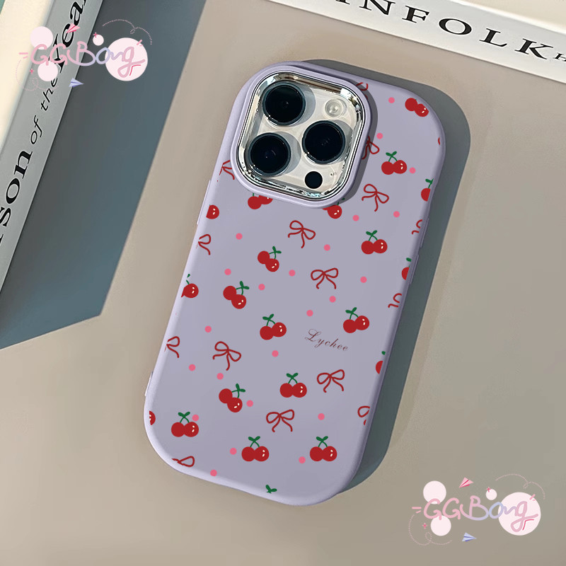 การ์ตูนเชอร์รี่สีแดงโบว์น่ารักชุบโลหะฝาครอบเลนส์ เคสไอโฟน 11 16 XS 12 14 13 15 16 Pro Max 16 7 8 11 14 Plus XR X SE เคส - ภาพย่อย 4