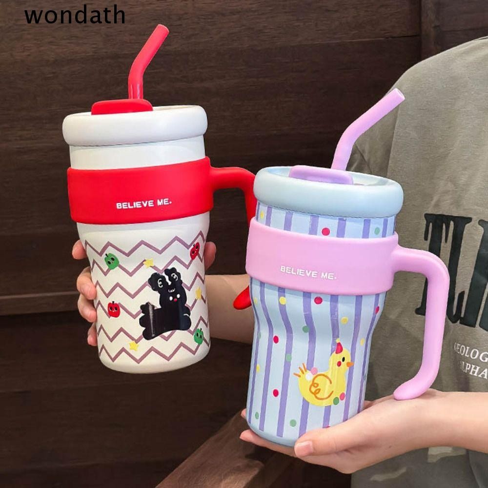 Wonda กระติกน้ําร้อน, 316 ฝาสแตนเลสฟาง Tumbler, แบบพกพาพร้อมที่จับของขวัญ 800ML ขวดน้ําความร้อนถ้วยรถ
