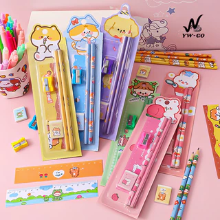 ชุดเครื่องเขียน แพ็ค 5 ชิ้น (ดินสอ x2 ยางลบ ไม้บรรทัด กบเหลา) อุปกรณ์การเรียน (พร้อมส่งค่ะ) BS33