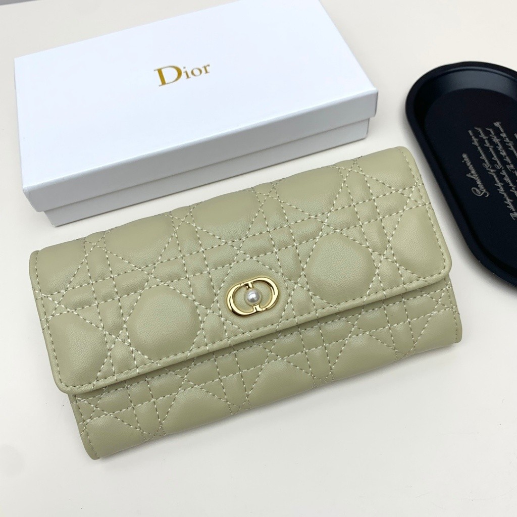 Box+in Stock  ของแท้ 100% Dior กระเป๋าสตางค์ใบยาวใหม่นําเข้ากระเป๋าสตางค์หนังวัว/กระเป๋าบัตรเครดิต 7