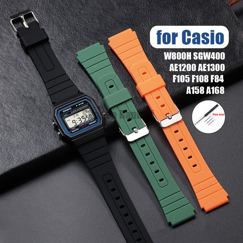 สายนาฬิกาสําหรับ Casio F105 F108 F84 W800H SGW400 A158 A168 AE1200 AE1300 เปลี่ยนสร้อยข้อมือกีฬายางซิลิโคนนาฬิกา
