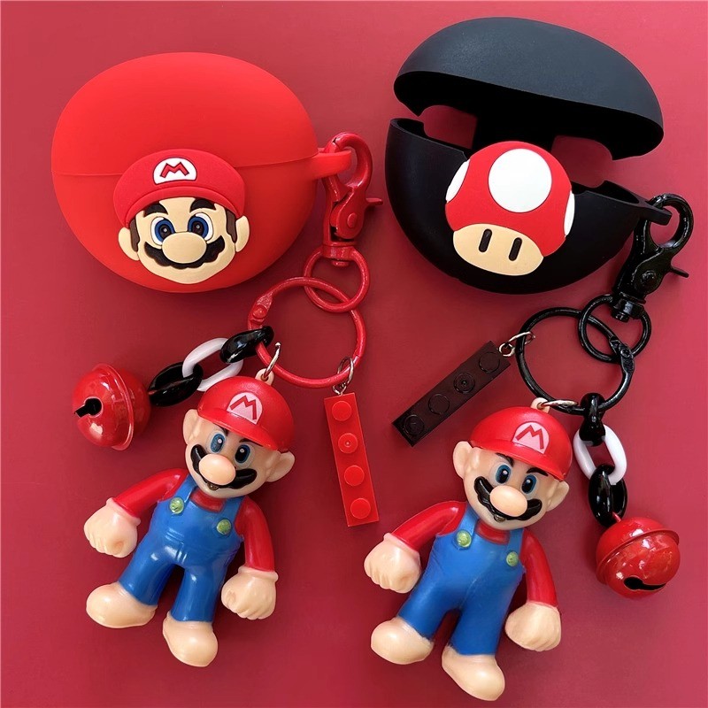 For Honor Choice EarBuds Clip Case Cartoon Mario Keychain Pendant Cute Finger Ring Lanyard Silicone Soft Case Honor Choice EarBuds Clip Shockproof Shell Protective Sleeve