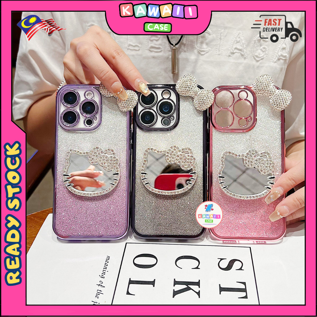 Realme 5 5i 5s 6i 14x C3 C12 C15 C35 C51 C53 C55 C63 C65 C67 C75 C75x fon sarung cermin kitty กระจกไ