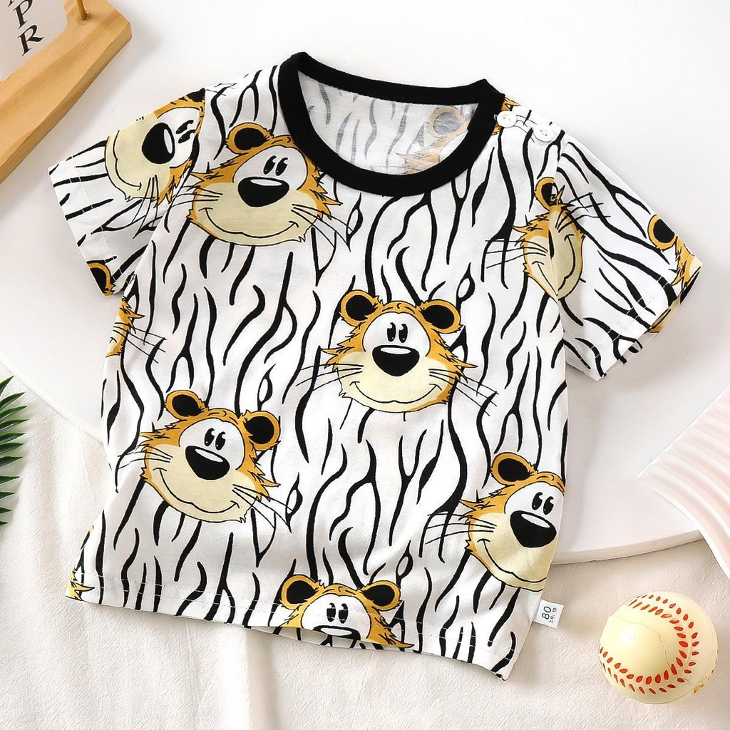 พร้อมส่ง-เสือยืดแขนสัน เสือยืดคอกลม เสือยืดเด็ก ผู้ชาย ผ้า cotton พิมพ์ลายเท่ๆ ไซส์：80-120cm“DA-O” - รูปที่ 4