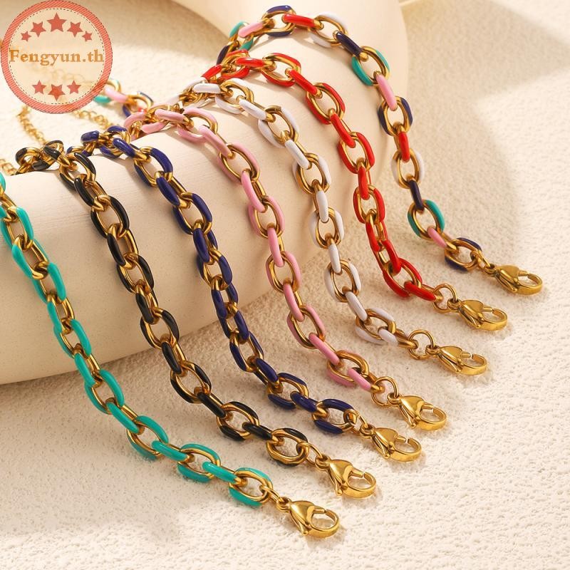 FENGYUN Cuban Link สร้อยข้อมือ titanium steel 18K Gold สแตนเลส ไม่ซีดจาง เครื่องประดับแฟชั่น_high-end feeling_TH