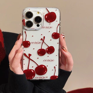 เคสไอโฟน สีแดง เชอร์รี่ เคสคู่ สำหรับ For IPhone 13 11 16 Pro 15 12 14 Pro Max 7Plus 8Plus XS X XR Max 7 8 Plus TPU เคส