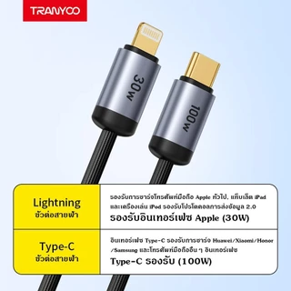 TRANYOO XS8 สายชาร์จเร็ว 2-in-1 ยาว 1.2 ม. สายชาร์จข้อมูลอัจฉริยะ Type-c to Type-C to Lighting