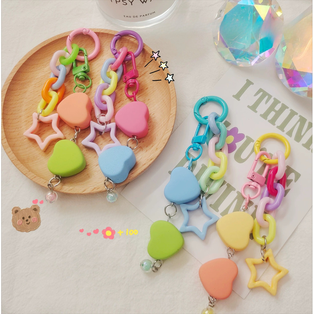 โดปามีนสีหัวใจดาวผสมสีโซ่อะคริลิพวงกุญแจกระเป๋าอุปกรณ์เสริมเคสโทรศัพท์จี้ของขวัญ