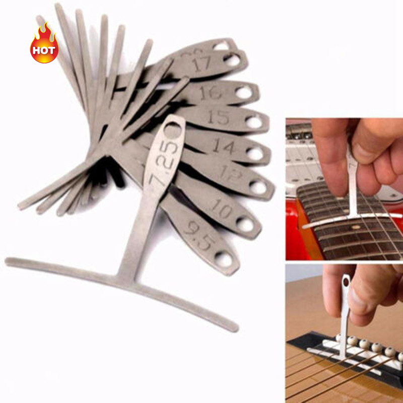 9pcs กีตาร์ Spoke Gauge T-Shape ไม้บรรทัด Fingerboard วัด Luthier เครื่องมือคอ Frets Arc (MYPH)