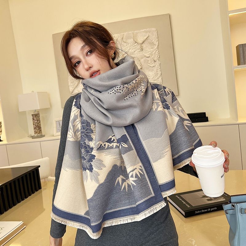 Fgf [สไตล์เกาหลี] ผ้าพันคอสองด้านหญิงฤดูหนาวสไตล์จีนทุกการแข่งขันหนาเลียนแบบแคชเมียร์ห้องปรับอากาศผ้