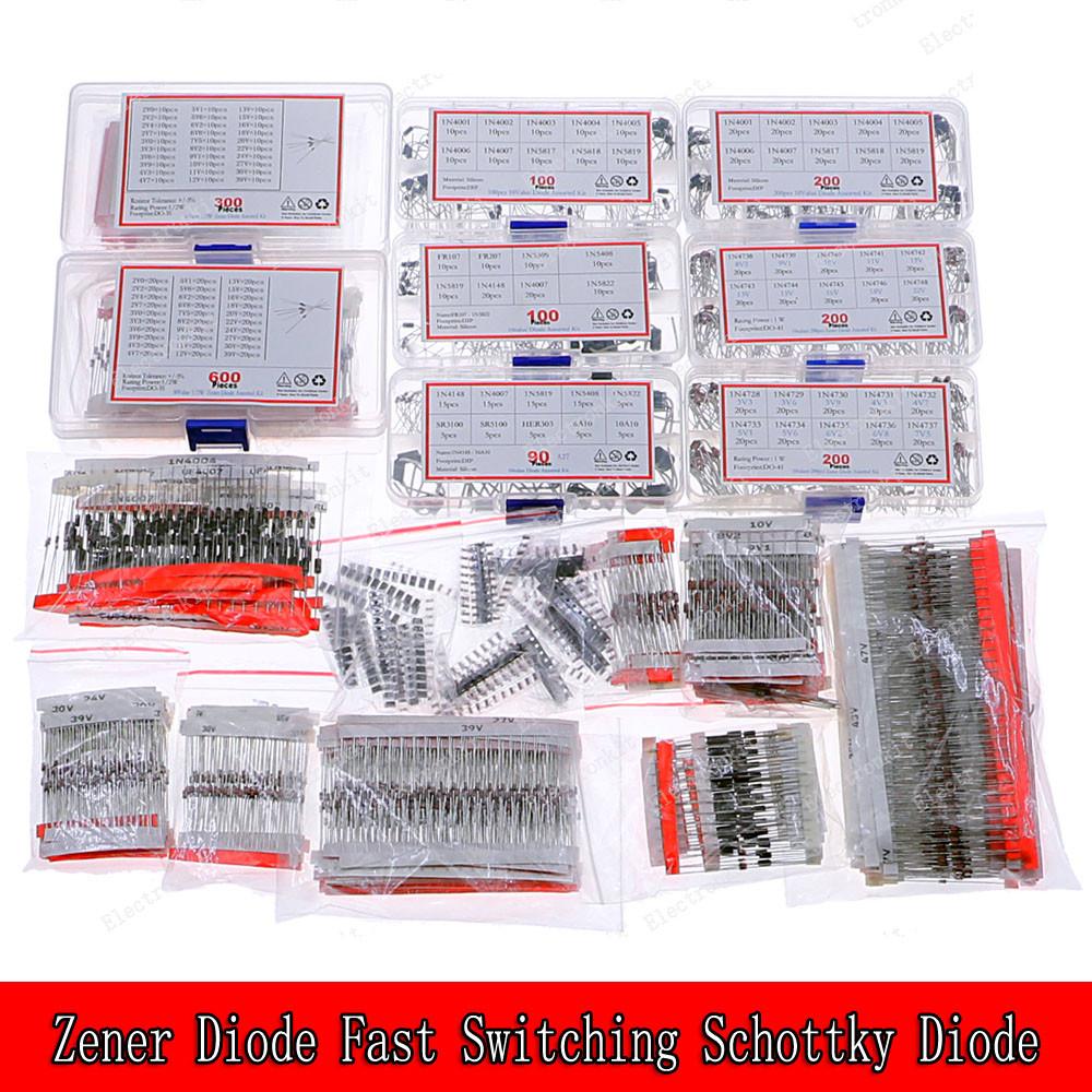 DIP SMD Zener Diode Fast Switching Schottky Diode Assorted 1N4148 1N4007 1N5819 FR107 FR207 1N5822 1