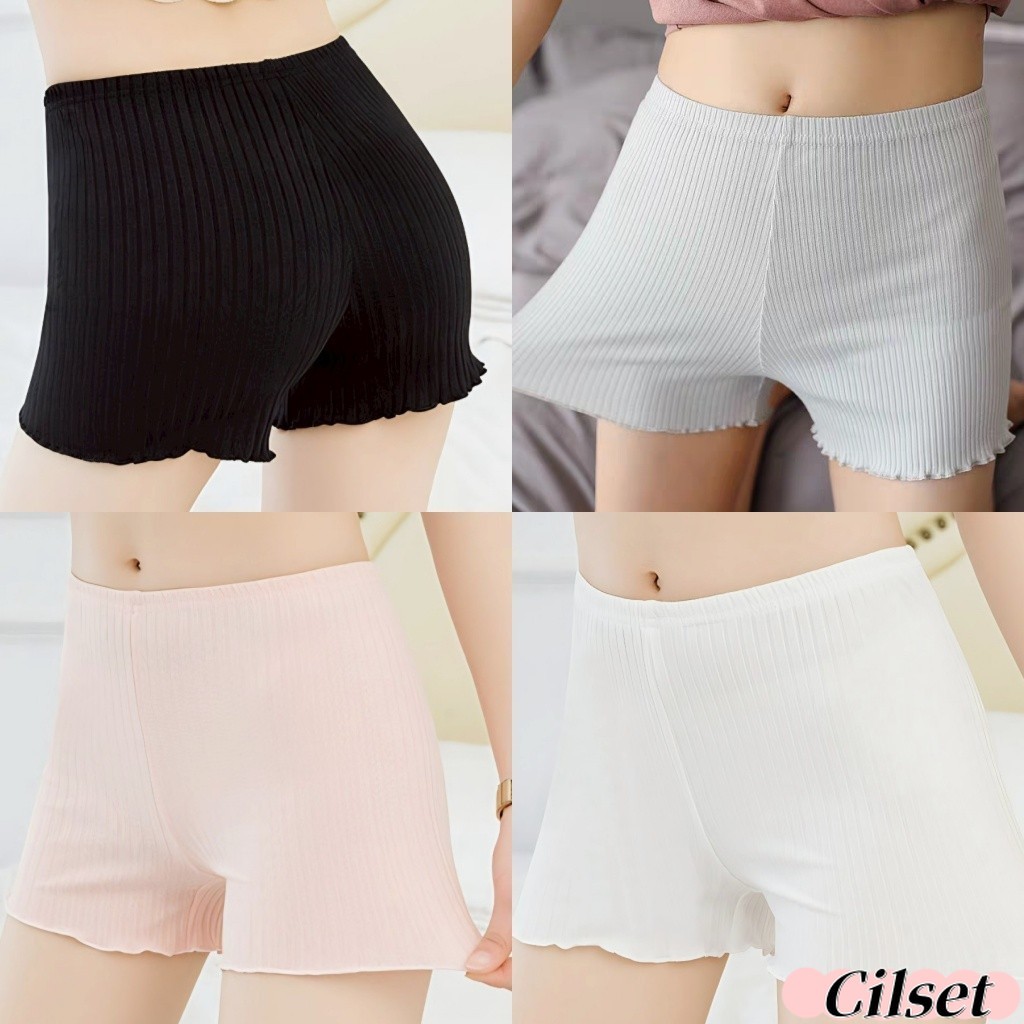 Cilset🛒พร้อมส่ง🎀 กางเกงขาสั้น กางเกงซับใน ผ้าร่องสีพาสเทล ปลายหยักน่ารัก /KK5030