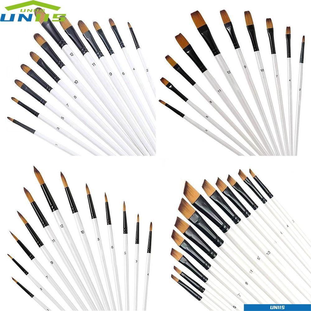 UNIIS 12 ชิ้นชุดแปรงสีน้ํา,ไนลอนเริ่มต้นศิลปะมือวาดสีน้ํา,แฟชั่นชี้รอบหัวแบนศิลปินผมนุ่มภาพวาดแปรงของขวัญ