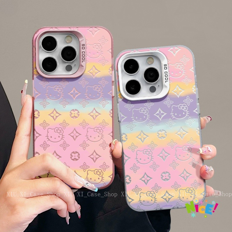 💖BOOM💖การ์ตูนสายรุ้ง KT แมวป้องกันการตก เคสโทรศัพท์ปุ่มโล for iPhone16 15 14 13 12 11 Pro MAX XSMax 