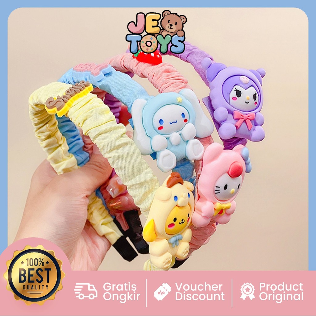 Je Toys F6103 Sanrio Scrunchie Headband แฟชั่นเกาหลีน่ารักที่คาดผมเด็กผู้หญิงย่น Motif Sanrio Charac