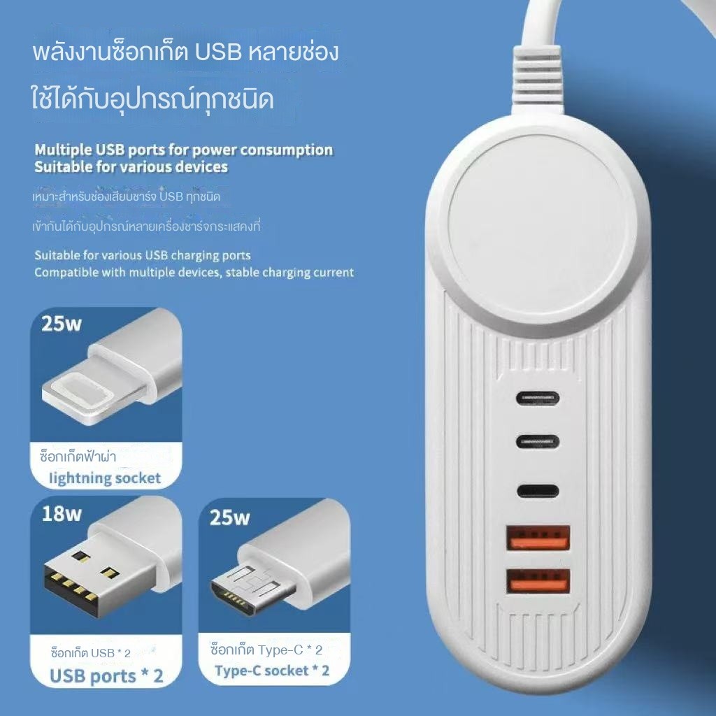 หัวชาร์จเร็ว USB 2USB+2PD+1Lt 25W รองรับทุกมือถือ ของแท้ สุดคุ้ม