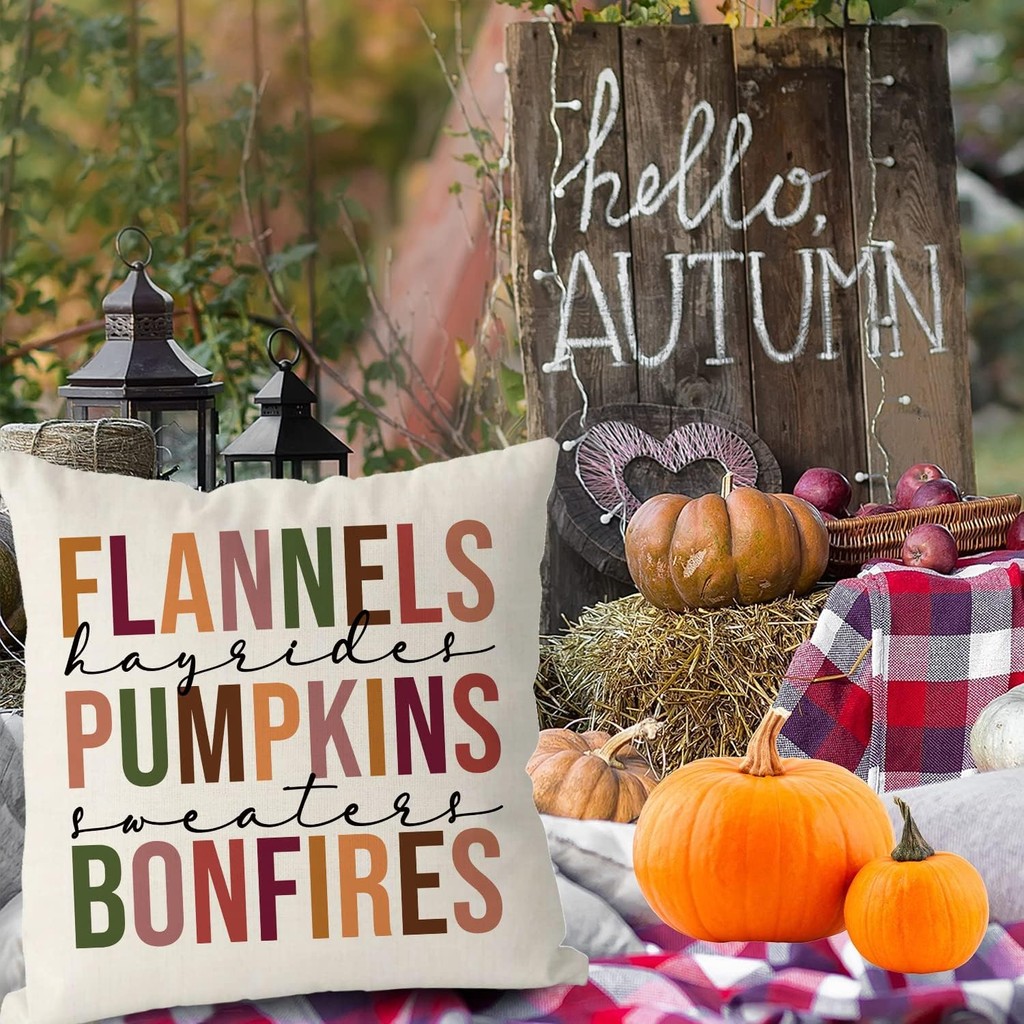 GAGEC หมอนฤดูใบไม้ร่วงครอบคลุม 18x18 นิ้ว Flannels ฟักทอง Bonfires ฤดูใบไม้ร่วงเก็บเกี่ยววันหยุดหมอน