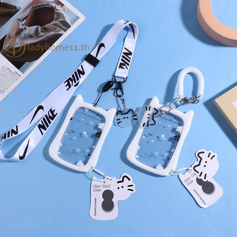 ONELADY Insโปร่งใสหูแมวน่ารักการ์ดวิทยาเขตนักเรียนบัตรอาหารรถบัสรถไฟใต้ดินเชือกแขวนวิทยาเขตฝาครอบป้องกัน ID TH