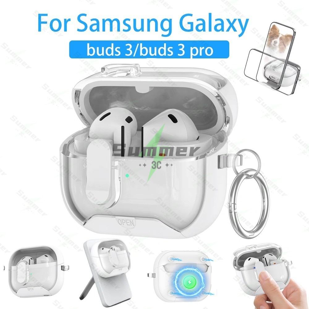 Summer สำหรับเคส Samsung Galaxy Buds 3 /Bud 3 Pro พร้อมขาตั้งโทรศัพท์/เคสป้องกันแบบแม่เหล็กล็อค