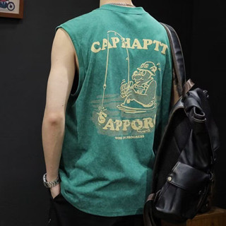 EERSHENSHI เสื้อกั๊กผู้ชายคอกลมเสื้อยืดแขนกุดพิมพ์ลายชายเสื้…