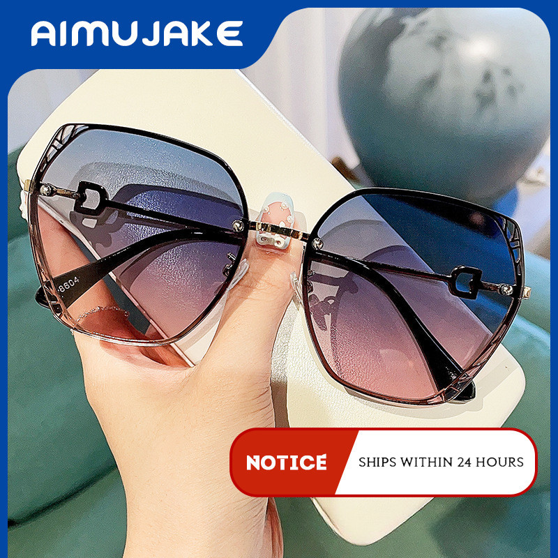 (AIMUJAKE) แว่นกันแดดขอบตัดโลหะโพลีโกลมันยุโรปและสหรัฐอเมริกาแฟชั่นแว่นกันแดดป้องกันรังสีอัลตราไวโอเลตหญิง