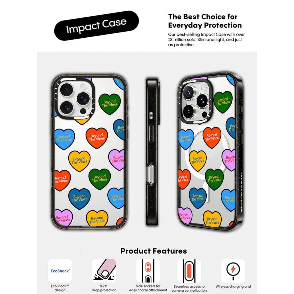 CASECASE X Beyond The Vines Multi Heart Case Impact Black Clear Hard แม่เหล็กดูด Impact Case สําหรับ