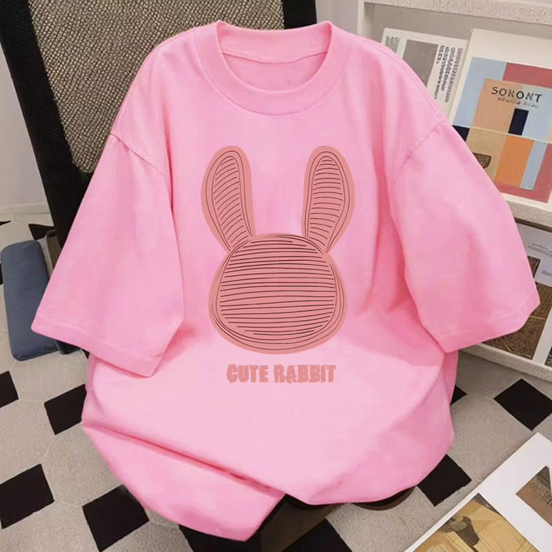 🌷Su.Tee🌷 ผู้หญิง เสื้อยืด oversize เสื้อหวานๆ เกาหลี โคตรนุ่ม ผ้าคอตตอน ลาย "CUTE RABBIT" สินค้าใหม่ 2025