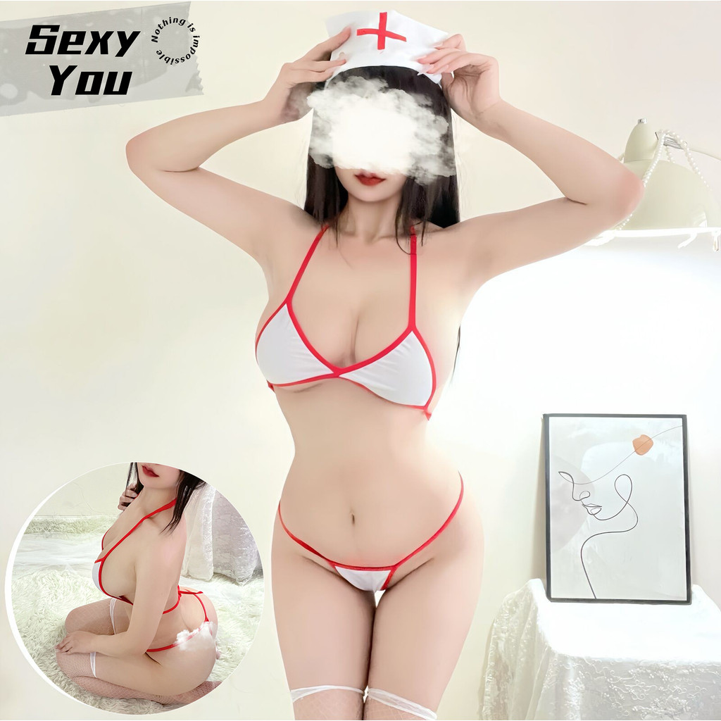 Sexy You✨ชุดบิกีนี่   ชุดคอสเพลย์  ชุดพยาบาล  พร้อมหมวกพยาบาล    หน้าอกโป่ง   ราคาถูก – โปรปัง