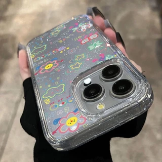 น่ารักสีสันรูปแบบการ์ตูนสําหรับiphone 16 15 14 13 12 11 Pro Max 7 8 Plus XR แฟชั่นBright Glitter Clear TPUกันกระแทกนุ่ม