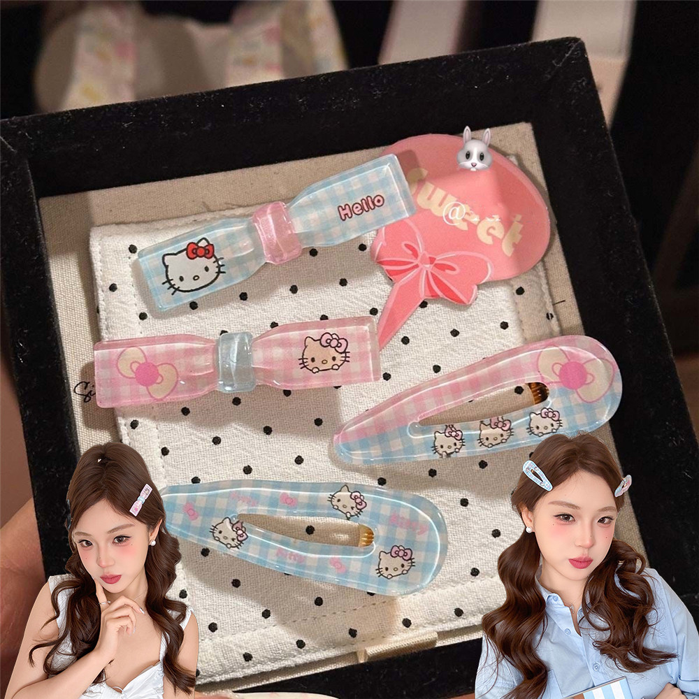 ลายสก๊อตสีชมพูและสีฟ้า เคที แมวโบว์ กระดูกเป็ด คลิปสาวหวานและน่ารักเรียบคลิปการ์