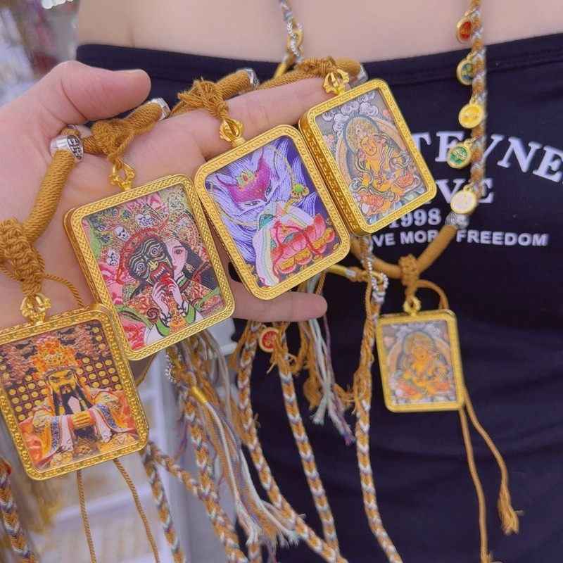 Five Masters Cai Zhakiram Past Life Present Life สีเหลือง Cai Thangka สร้อยคอ Hand-ถักเชือกเดี่ยว-