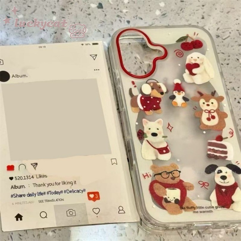 ใช้งานร่วมกับ iPhone 16 15 14 13 12 11 Pro Max X Xr Xs Max 7 8 Plus SE2020 เคสโทรศัพท์น่ารัก Red Rose สุนัขและผ้าพันคอสีฟ้าสุนัข + ขาตั้งคู่นุ่มปกหลัง - รูปที่ 3