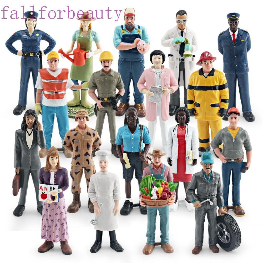 FALLFORBEAUTY สมจริงมนุษย์ Figurine, Construction Worker Officer Doctor อาชีพคนตัวเลข, จําลองพยาบาล Figurines แกล้งเล่น Professionals People Model ของเล่นเด็ก