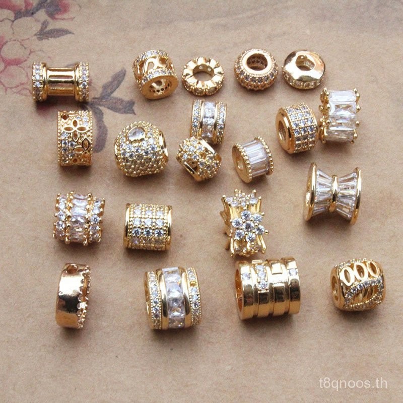 เครื่องประดับทองแดงสี Retention Micro-Inlaid Zircon ล้อแบน Spacer ลูกปัด Handmade diy สร้อยข้อมือสร้