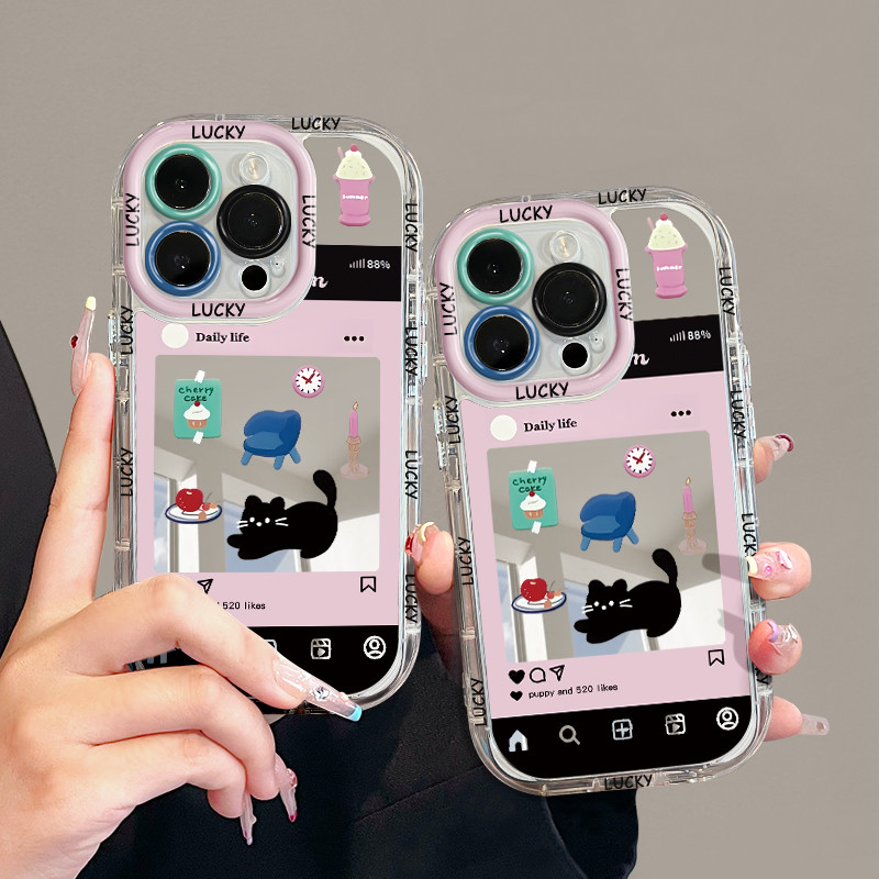 สําหรับiPhone 16 13 11 15 Pro Xs XR 15 14 plus 11 12 13 14 Pro Max 7+ 8+ Xs Maxน่ารักแมวดําเคสโทรศัพ