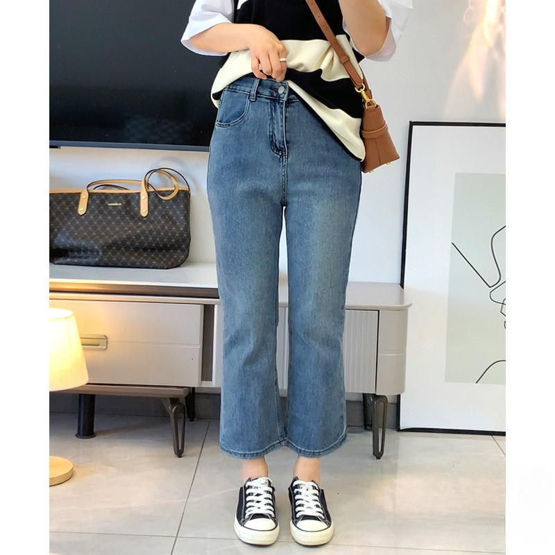 GHAOHES กางเกงยีนส์ผู้หญิง สีย้อนยุค เอวสูงผ้ายืด คลุมสะโพกเก็บหน้าท้องดูผอม กางเกงยีนส์ยืดหยุ่นขนาดใหญ่S-5XL - รูปที่ 2