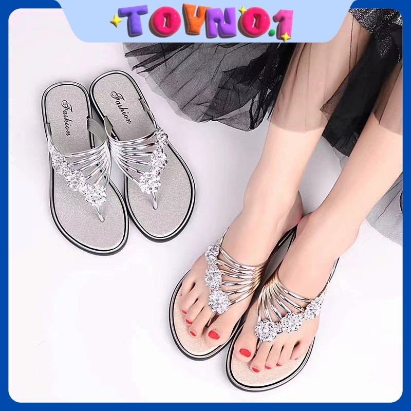 ToyNo.1🧸 พร้อมส่ง🧸 "LT-CX" รองเท้าแตะแบบหูคีบ ดีเทลสายคีบติดดอกไม้ เรียบๆ