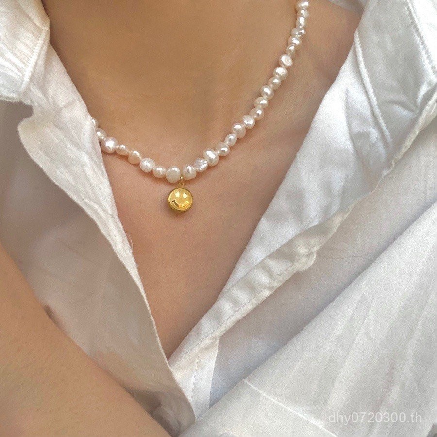 สุภาพสตรีกระดูกไหปลาร้าโซ่น่ารักยิ้มแสงหรูหรามุกอินซอกสร้อยคอหญิงพิสดารเครื่องประดับ Childlike ธรรมช