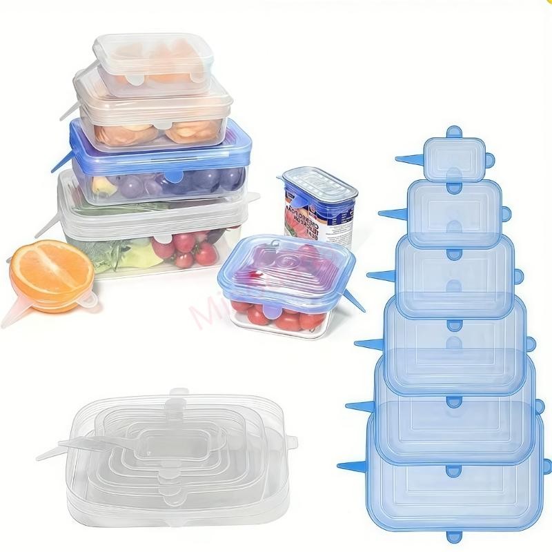 MDD 6 ชิ้นฝาปิดภาชนะซิลิโคนสี่เหลี่ยมซีลแน่นผู้ใช้ที่เป็นมิตรเครื่องล้างจานปลอดภัยครอบคลุม