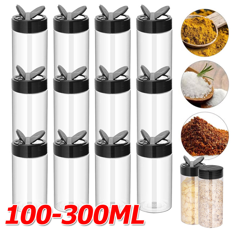 ขวดใส่เครื่องปรุงในครัว 100-300 มล. พร้อมฝาปิด / ผงเครื่องเทศใสพลาสติก โถ เครื่องปั่นพริกไทย