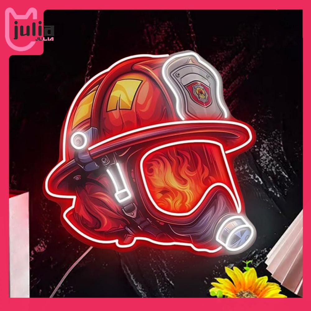 [Julia1.th] Pop Art Neon Light USB Powered LED Man Cave Fireting Sign นักผจญเพลิงหมวกกันน็อคป้ายนีออ