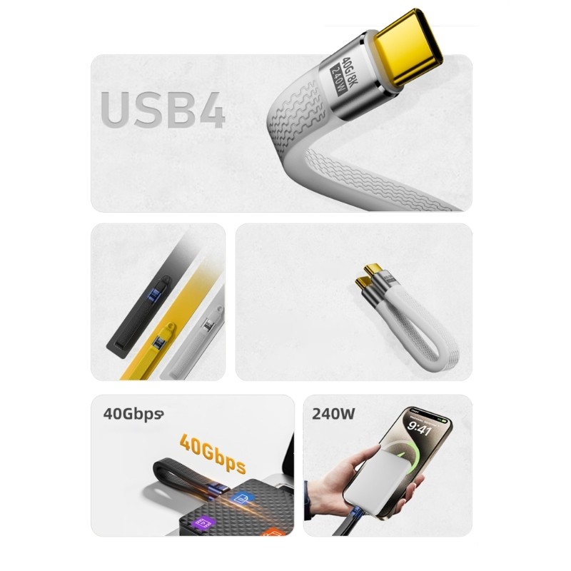 QUIM 40Gbps 8K Resolution Support Soft Wire Aluminium Construction สําหรับอุปกรณ์ต่างๆ