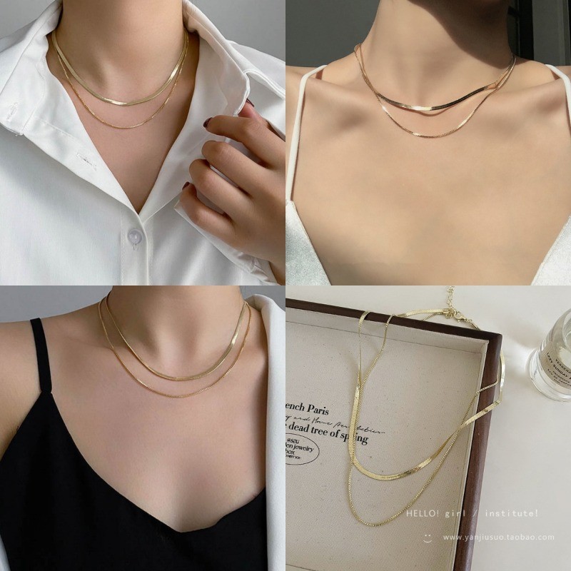 สร้อยคอโซ่กระดูกงูสองชั้น สำหรับผู้หญิง ออกแบบเพื่อความทันสมัยในสไตล์ฮิปฮอป