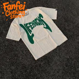 (จัดส่งตลอด 24 ชั่วโมง)Fanfei Street Trend LIFEHACKS พิมพ์เสื้อยืดคอกลมครึ่งแขนบุคลิกภาพรูปแบบตัวอักษรด้านบน