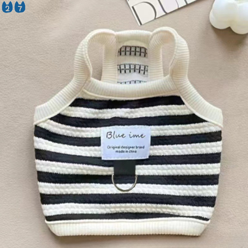 ใหม่ฤดูใบไม้ผลิฤดูร้อนสีดําและสีขาวลายแขวนฉุดบางเสื้อผ้าสุนัขเท็ดดี้ยอร์คเชียร์ลูกสุนัขขนาดเล็กเสื้อผ้าสัตว์เลี้ยงน่ - รูปที่ 4