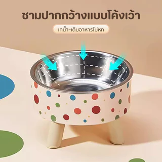ชามอาหารสัตว์เลี้ยง ชามอาหารสุนัข ชามแมว มีขอบยางกันลื่น ชามสแตนเลส 2ชั้น ทําความสะอาดง่าย