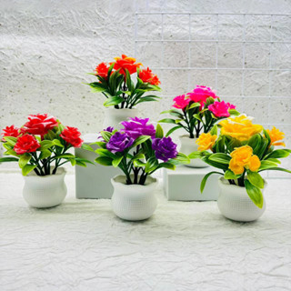 ดอกไม้ประดิษฐ์ กระถาง กุหลาบ สีชมพู ขนาดกลาง แต่งงาน แต่งบ้า…