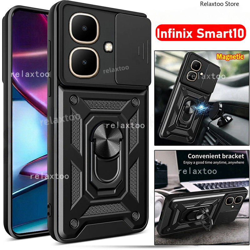 สําหรับ Infinix Smart 10 Smart10 Plus 10Plus Smart10Plus InfinixSmart10 4Gกันกระแทกเคสโทรศัพท์เกราะแหวนยึดStentกลับPushเลนส์ความเป็นส่วนตัวป้องกันผู้ถือปกหลังปลอก