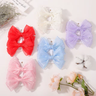 2pcs ลูกไม้หวานสาวชีฟองคลิปผมน่ารักโบว์คลิปผมเด็กเกาหลี Headwear ผมขายส่ง