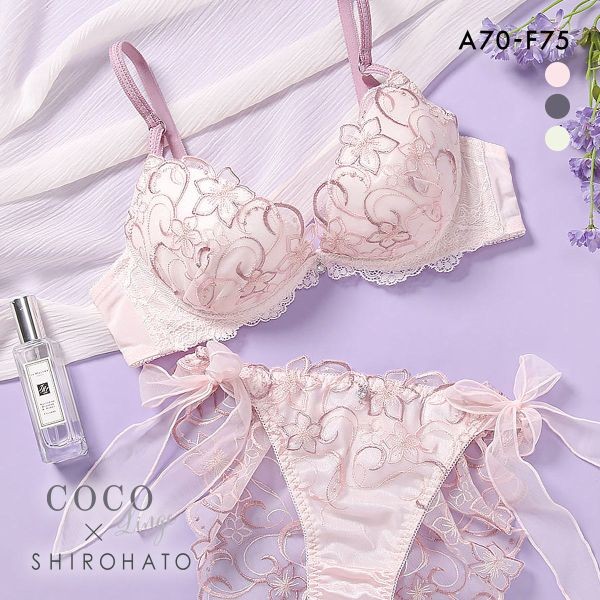 COCO Linge X SHIROHATO floating flower shine bra tie-side panties set (Sizes A-F)(42P327374)(Direct from Japan)1